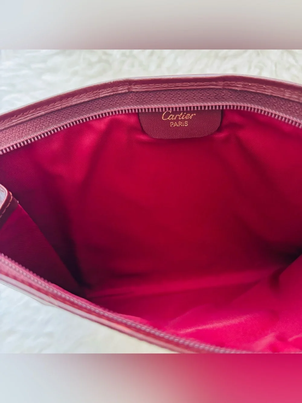 Cartier Burgundy Leather Vintage Small Pouch size 7.57”x5” approx
